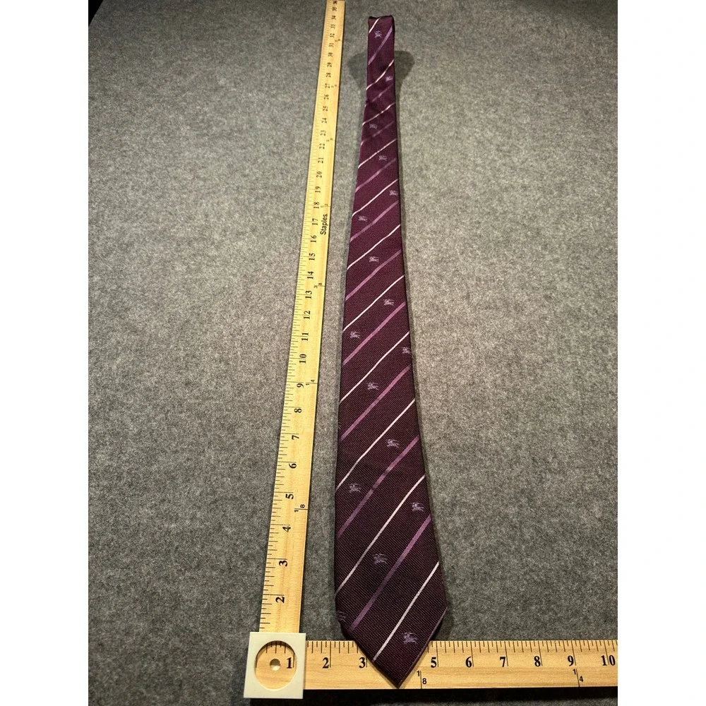 Burberry London Silk Tie Plum Purple Striped Prorsum Knight Logo Italy Mens